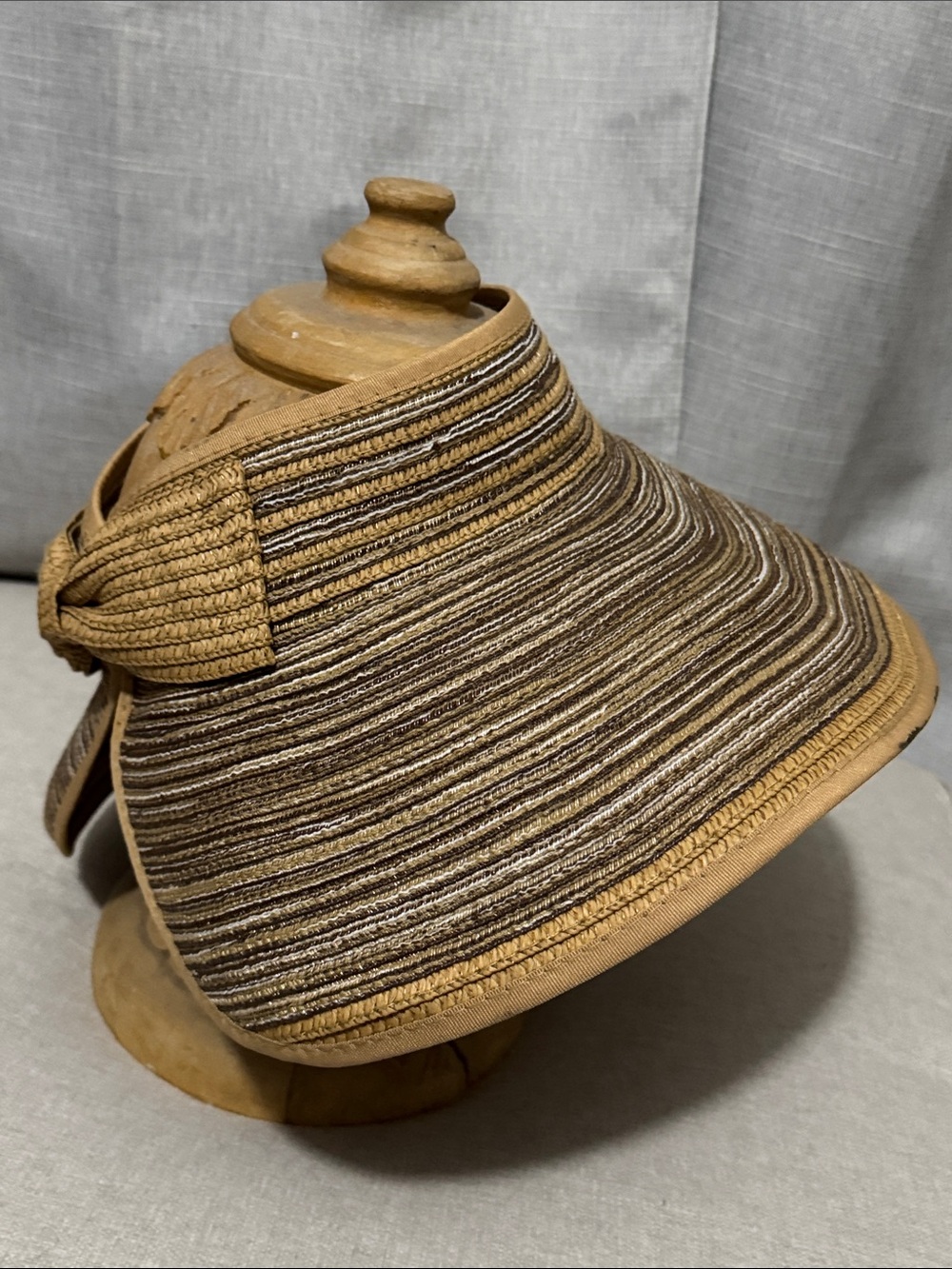 Gorgeous Magid Sun Visor-Earth Tones-Striped-Paper Material-Rear Bow Detail-EUC - Picture 5 of 14